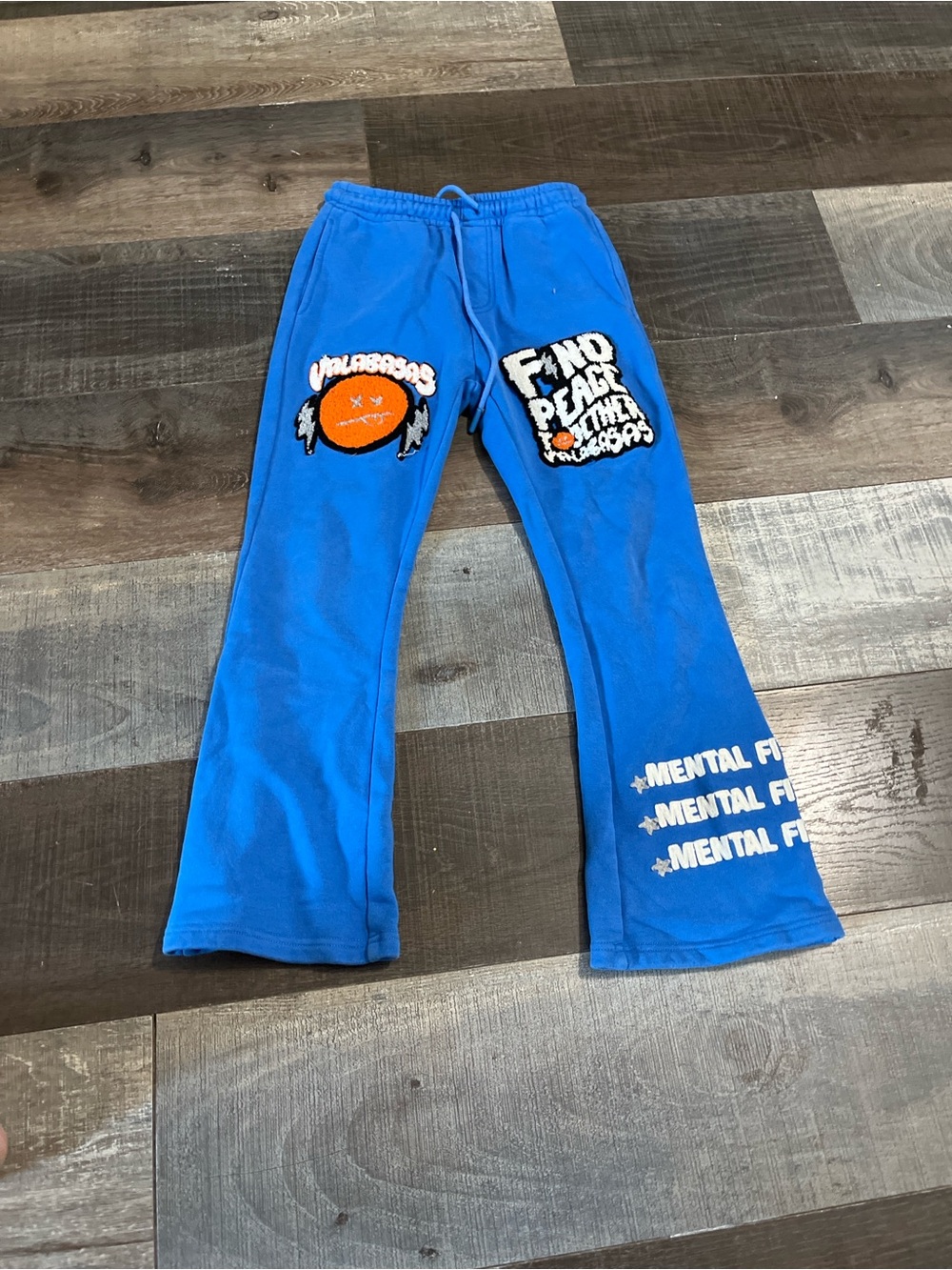 Kids Blue Graphic Sweatpants with Patch Details